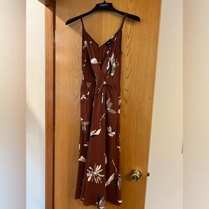 Brown floral faux wrap front dress